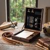 Wooden Storage Box for Outdoor Sketching with Paintbrush and Holders, Portable Backpack for and Artists