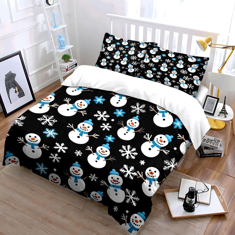 Snowman and Snowflake Pattern Bedding Duvet Cover Set Duvet Cover Pillowcases (1*Duvet Cover 2*Pillowcases, without duvet insert)