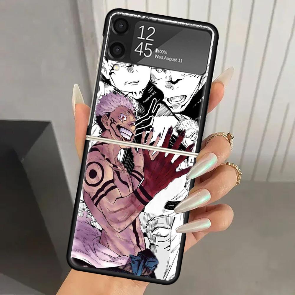 Jujutsu Japan Anime Harte PC-Handyhülle Für Samsung Galaxy Z Flip 6 5 4 3 Schwarze Abdeckung ZFlip6 Flip5 Flip4 5G Faltbare Druckhüllen