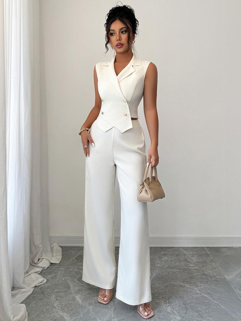 Eleganter europäischer Stil Taillenbetonendes Oberteil & Fließende Weitbeinige Hose Anzug - Damen Frühling/Sommer 2026 Kollektion