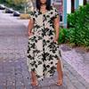 Dámské květinové maxi šaty Letní ležérní šaty s krátkým rukávem Letní šaty Výstřih do V Dlouhé šaty s kapsami Plážová dovolená