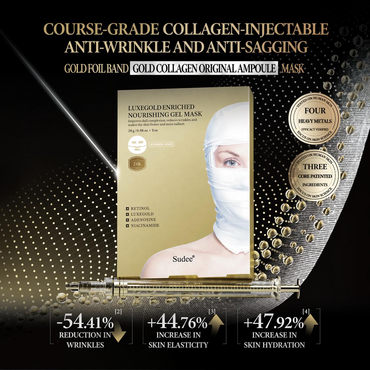 SUDEE Korean Gold Bandage Sheet Mask Set (5ea) – Lifting, Anti-Aging, Deep Moisture for Dull/Tired/Fine-Line Skin 1 box