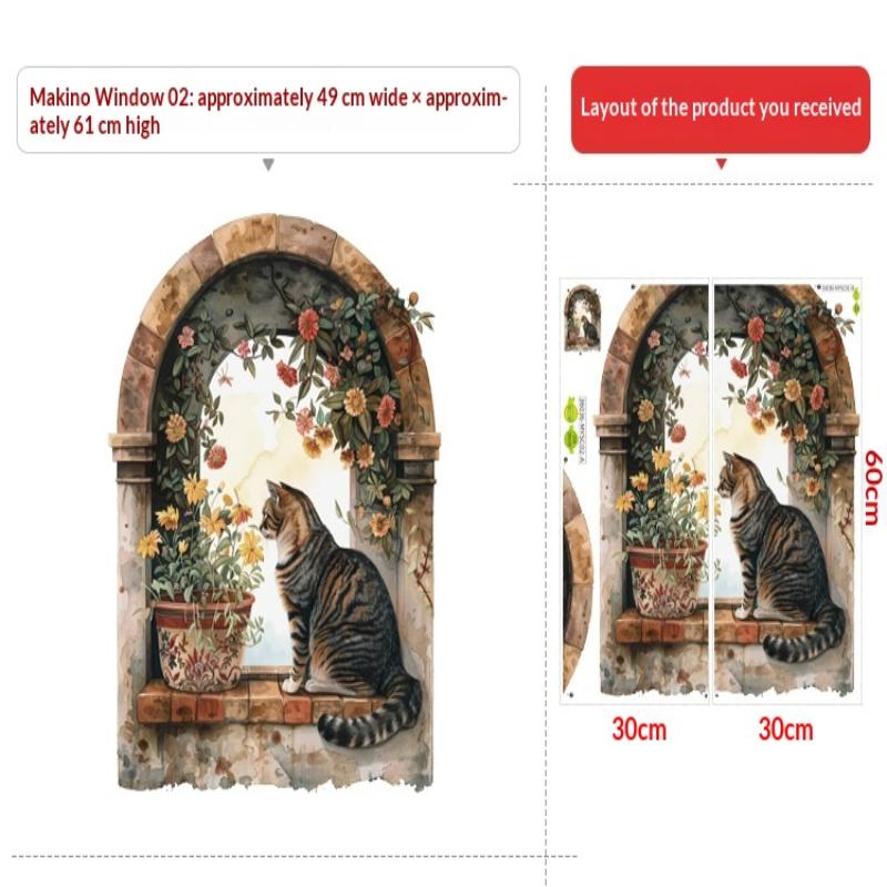 1 Stück Fenster-Landschafts-Druck PVC Flach 2D Selbstklebend Simulation Wandaufkleber Wohnzimmer Wandkunst Dekor