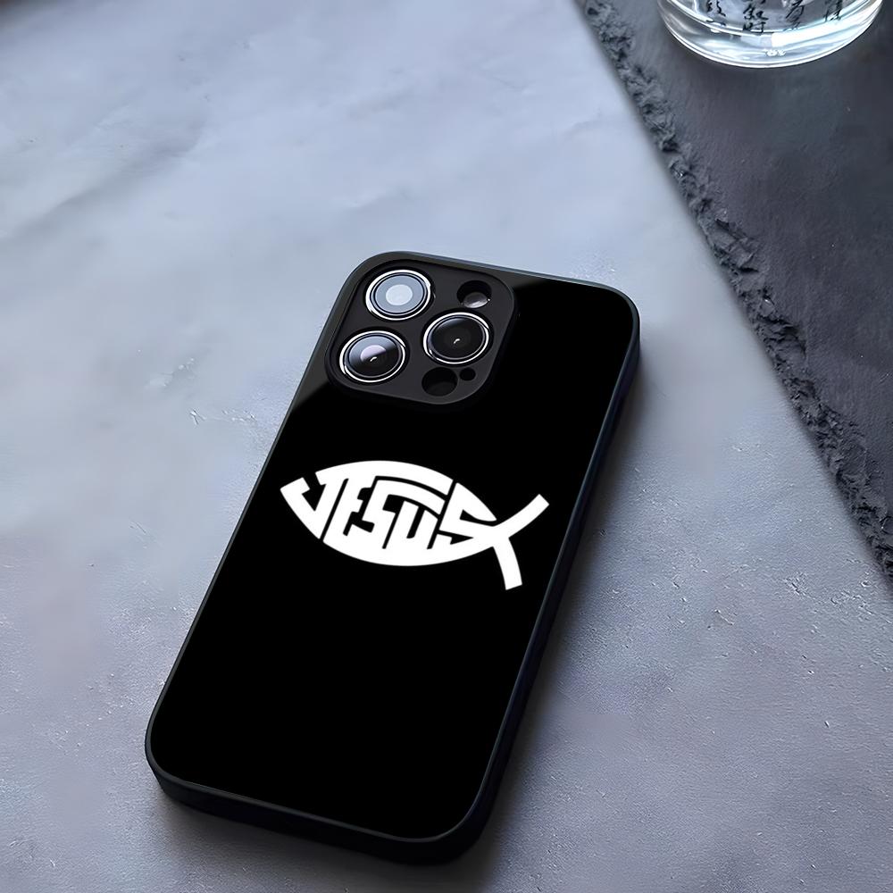 Fish Symbol Jesus Christ Christian Phone Case Tempered Glass For IPhone 17 13 14 16 12 15 11 Pro Max Plus Mini X XR SE2020 Coque