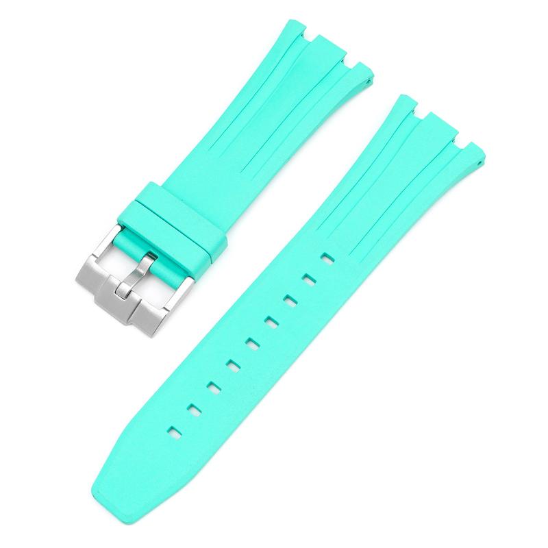 

26mm Soft FKM Fluoro Rubber Strap for AP Audemars Piguet Royal Oak 15400/15500/26331 Stainless Steel Butterfly Buckle Watch Band B світло-синій колір