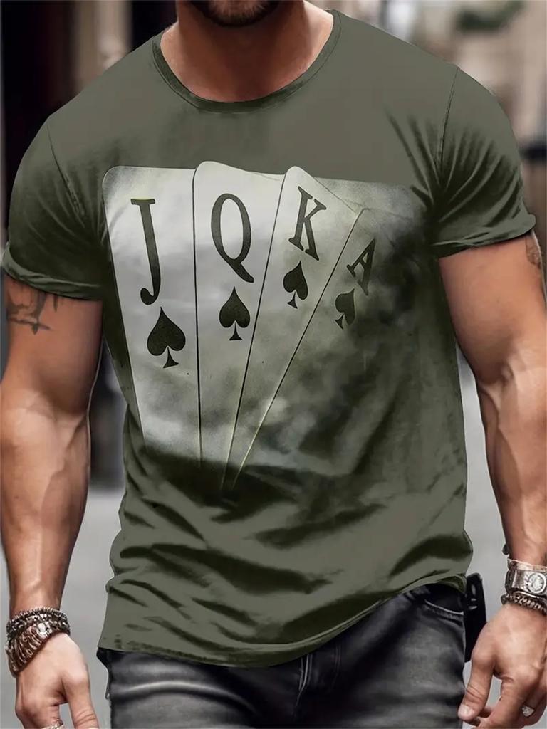 Men‘s 3D Playing Card Digital Style Print Clothing Casual Short-Sleeved Round Neck Oversize Fashion Sport T-Shirt