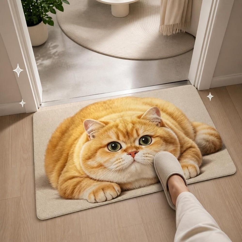 Diatomite Entryway Rug Absorbent Pet Floor Mat Practical Cat Print Doormat Hallway