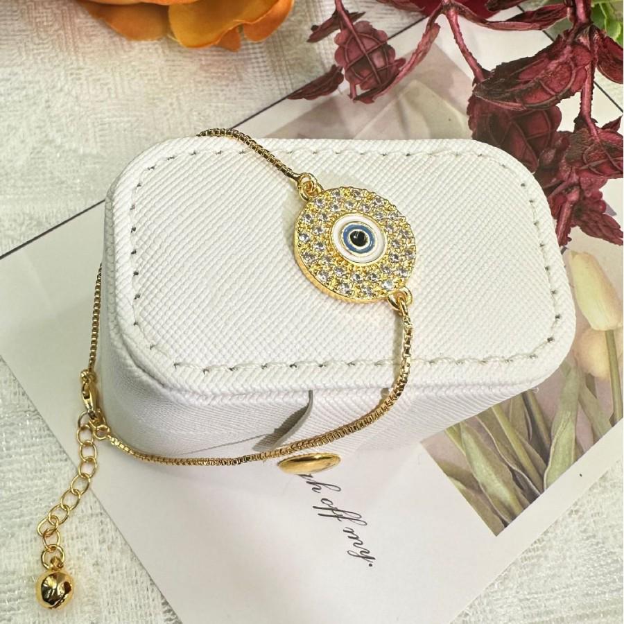 European & American Vintage Evil Eye Full Diamond Gold-Plated Copper Bracelet: Unique Design Hand Jewelry