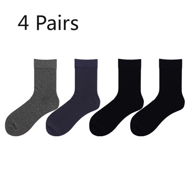 4 Pairs of Socks Men's Anti-odour Sweat Simple Business Socks Spring and Summer Combed Cotton Men's Socks Mid-calf Socks Antibacterial Boneless