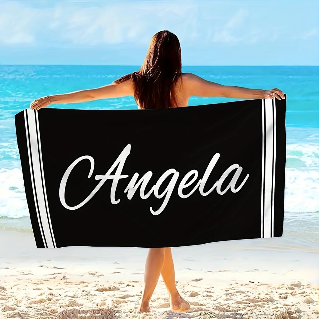 Toalla de Playa Rayada Personalizada con Nombre/Logo Personalizado Toalla de Microfibra Fina Secado Rápido Absorbente para Playa Natación Yoga Baño Deportes