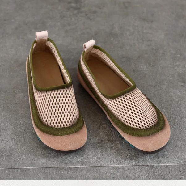 Johnature Breathable Mesh Flat Sandals Mixed Colors Round Toe Soft Soled Women's Slip-on Shoes