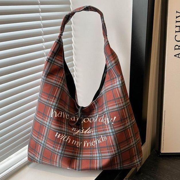 

Винтажная клетчатая холщовая сумка через плечо - Большая вместительная сумка-тоут для женщин 2025 Toggle Closure, Reinforced Base