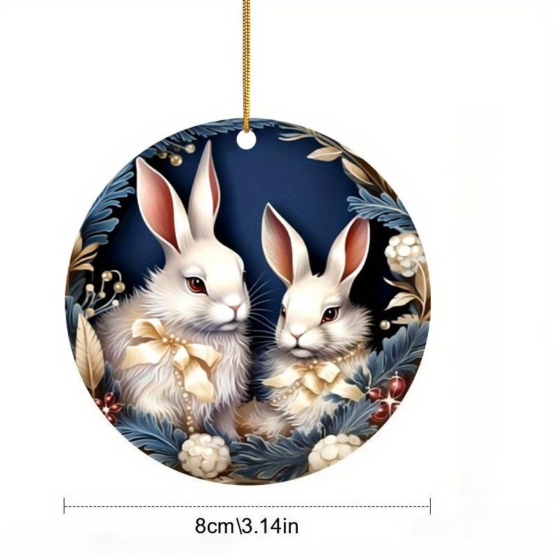 2D Flat Easter Bunny Acrylic Hanging Ornament, Floral Wreath Design, Suitable for wall decoration, porch, room, villa, accents Home, Hallway, or Workp