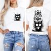 No Talkie Before Coffee Print T-shirt Short Sleeve Casual Top Summer Women Black Cat Kawaii Streetwear Graphic Tees Shirt Tops