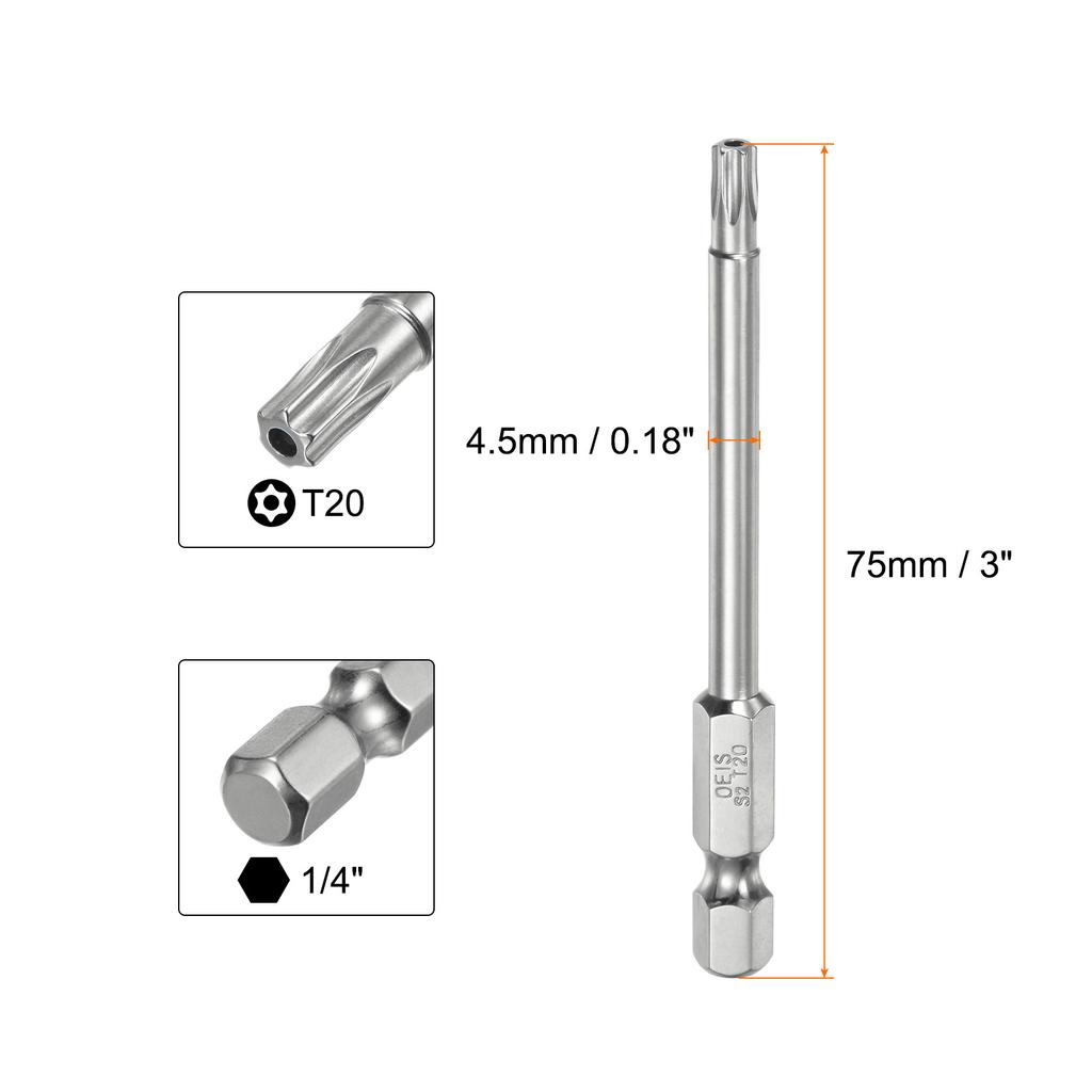 1/2pc Security Torx Bit 1/4" Hex Shank 3" Long T6/T7/T8/T9/T10/T15/T20/T25/T27/T30/T35/T40 Magnetic Screwdriver Torx Head w Hole