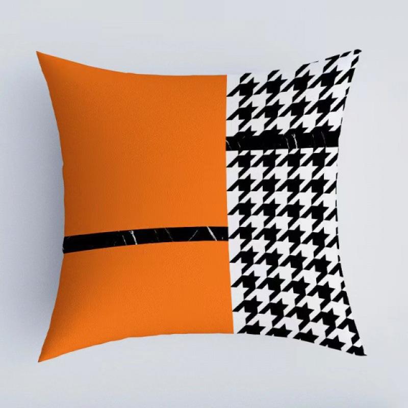 Orange Patchwork Muster Überwurf Kissenbezug Mit Kurzem Plüsch Druck Wohnzimmer Sofa Dekoration Kissenbezug Kissenbezüge