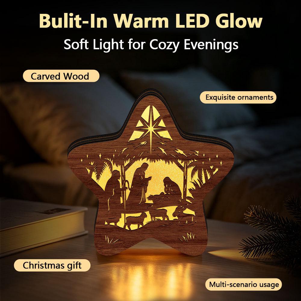 Christmas Festival LED Star Night Light: Glowing Wooden Ornament for Creative Desktop Decoration