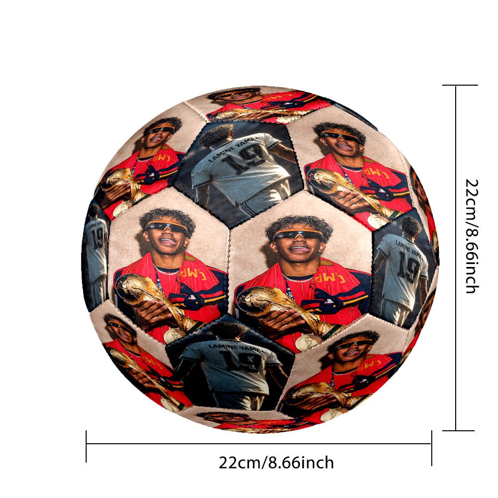 Lamine Yamal 19 Football Player Portrait Size 5 Soccer Ball Machine Sewn Indoor/Outdoor Universal Football Unique Gift for Soccer Lovers