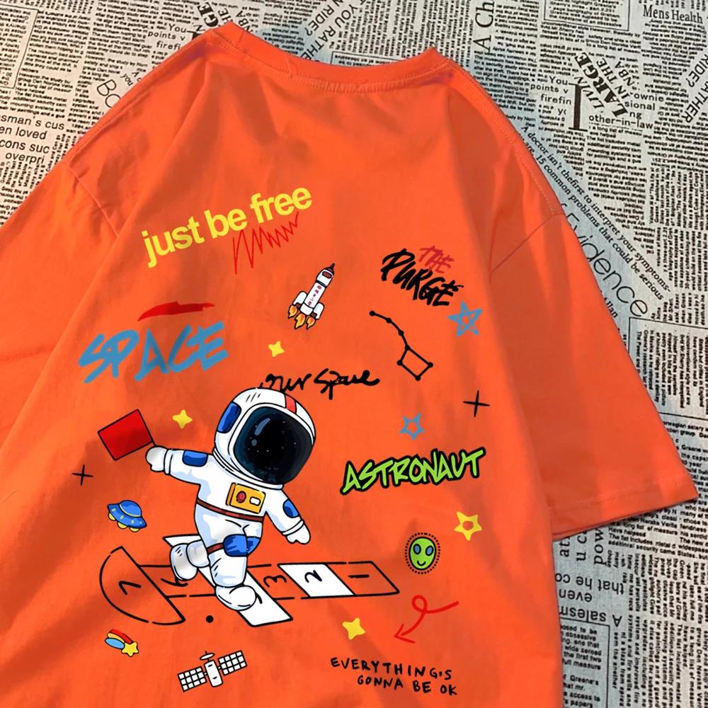 Space Astronaut Just Be Free Print Tshirts Men Women Fashion Casual Tops Hip Hop Oversize T-Shirts Casual Summer Short Sleeve