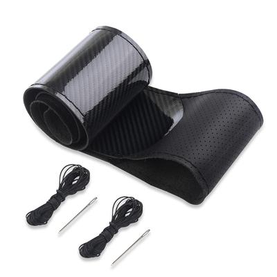 Car Sports Steering Wheel Carbon Fiber Cover DIY Hand Stitch PU Leather Protector Braiding Cover