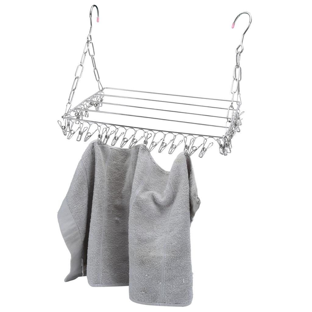 Clothes Drying Rack with 36 Clips Stainless Steel Socks Shoes Hanger Organizer for Balcony