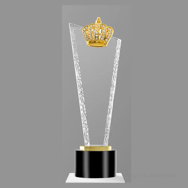 Customized High Grade Metal Gold, Silver, Copper Crown, Eagle, Pentagram, Awards, Commemorative Blade Shape, Crystal Trophy, 1Pc
