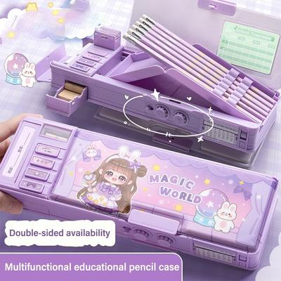 Double-layer Double Password Lock Pencil Case Students Multi-Functional Mechanism Pencil Box Stationery Storage Box