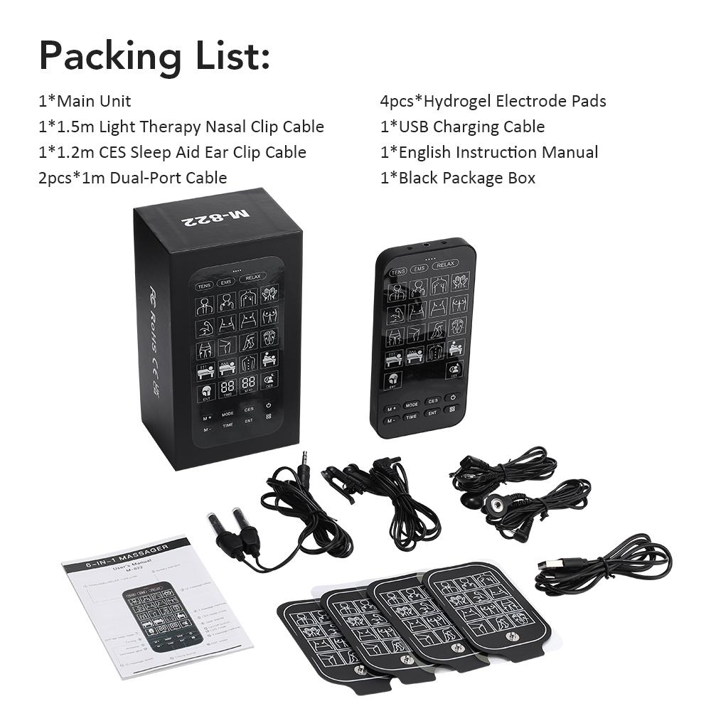 

Массажер для тела 4 в 1 Двухканальный TENS EMS блок Стимулятор мышц Устройство для сна CES Бессонница Инфракрасный Облегчение назального ринита