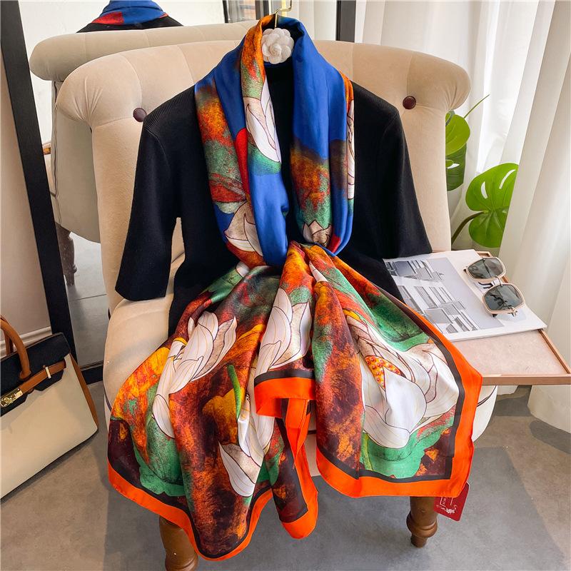 High Quality Luxury Silk Scarf Women Spring Autumn Printing Scarves Wraps Bandanna Foulard Muffler Travel Sunscreen Shawl