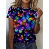 Women's Tee - Rainbow Butterfly Pattern Graphic, Vibrant Colorful Insect Design for Casual Daily Wear