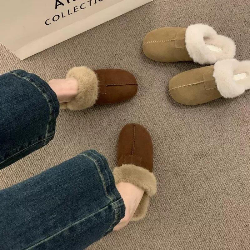 New Winter Fuzzy Women Slippers Indoor Soft House Shoes Brand Fluffy Suede Women Shoes Outdoor Antiskid Flat Slippers