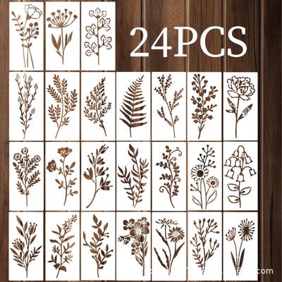 24 Pezzi/set, Maschera Pittura Fiore, Materiale PET, Lavabile, Maschera Pittura Murale DIY, Decorazione Casa, Tavola Vuota Pittura a Spruzzo