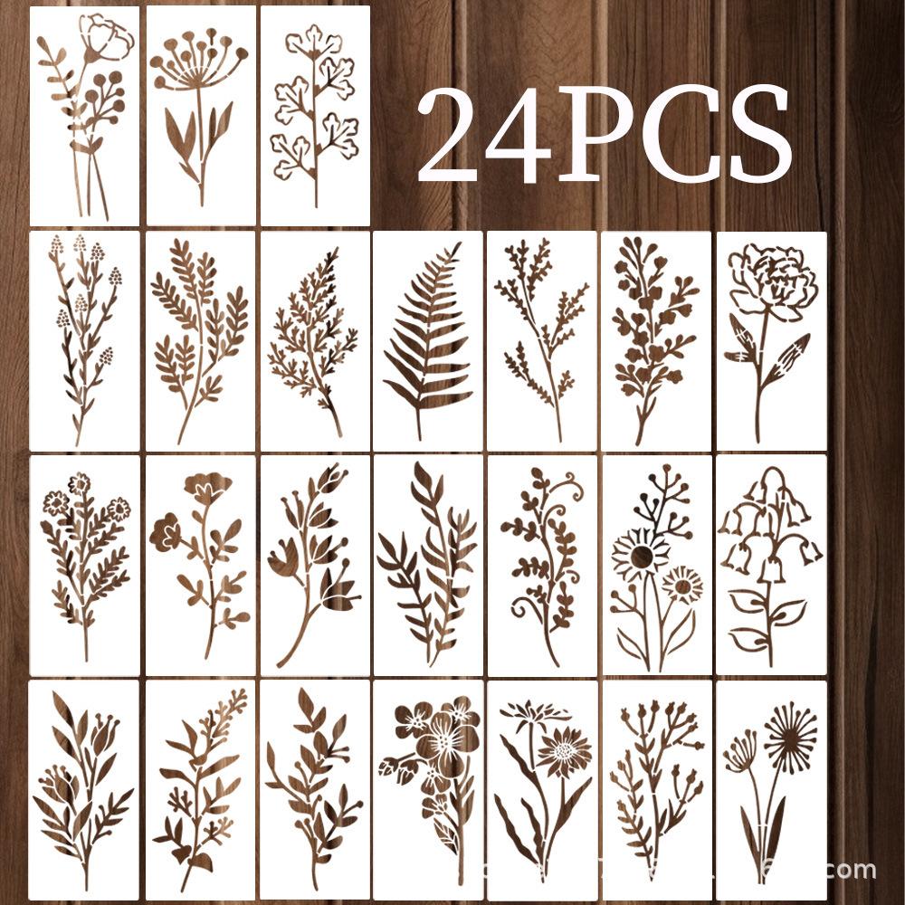 

24 штуки/набор, Шаблон для рисования цветов, ПЭТ-материал, Моющийся, Шаблон для рисования стен своими руками, Домашнее украшение, Трафарет для аэрографии