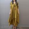 Muslim Women Linen Cotton Shirt Dress Abaya Long Sleeve Kaftan Dress Irregular Design Dress Casual Loose Baggy Maxi Dress Robe Plus Size M-5XL