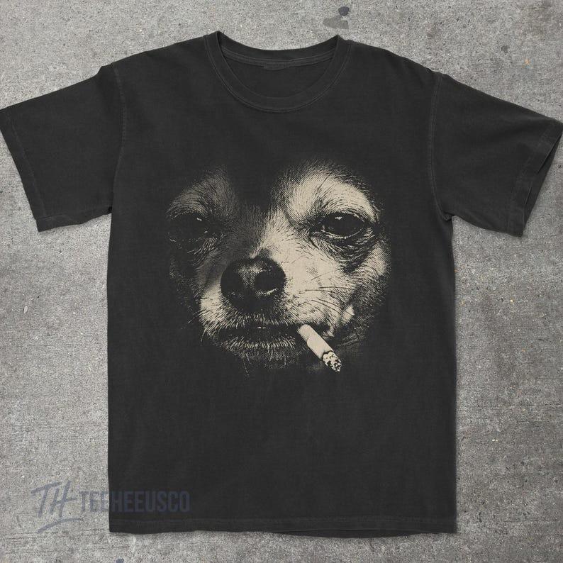 

Smoking Chihuahua Shirt Vintage Y2K Grunge Dog Graphic T Shirt Full Size S3XL Unisex T-Shirt XXXXL