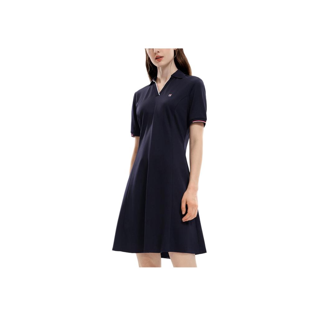 Fila Logo Casual Fashion Versatile Knitted Commuter Simple Mid-Length Mid-Waist Pullover V-Neck Short Sleeve Dress Women Dresses F11W331301FNV