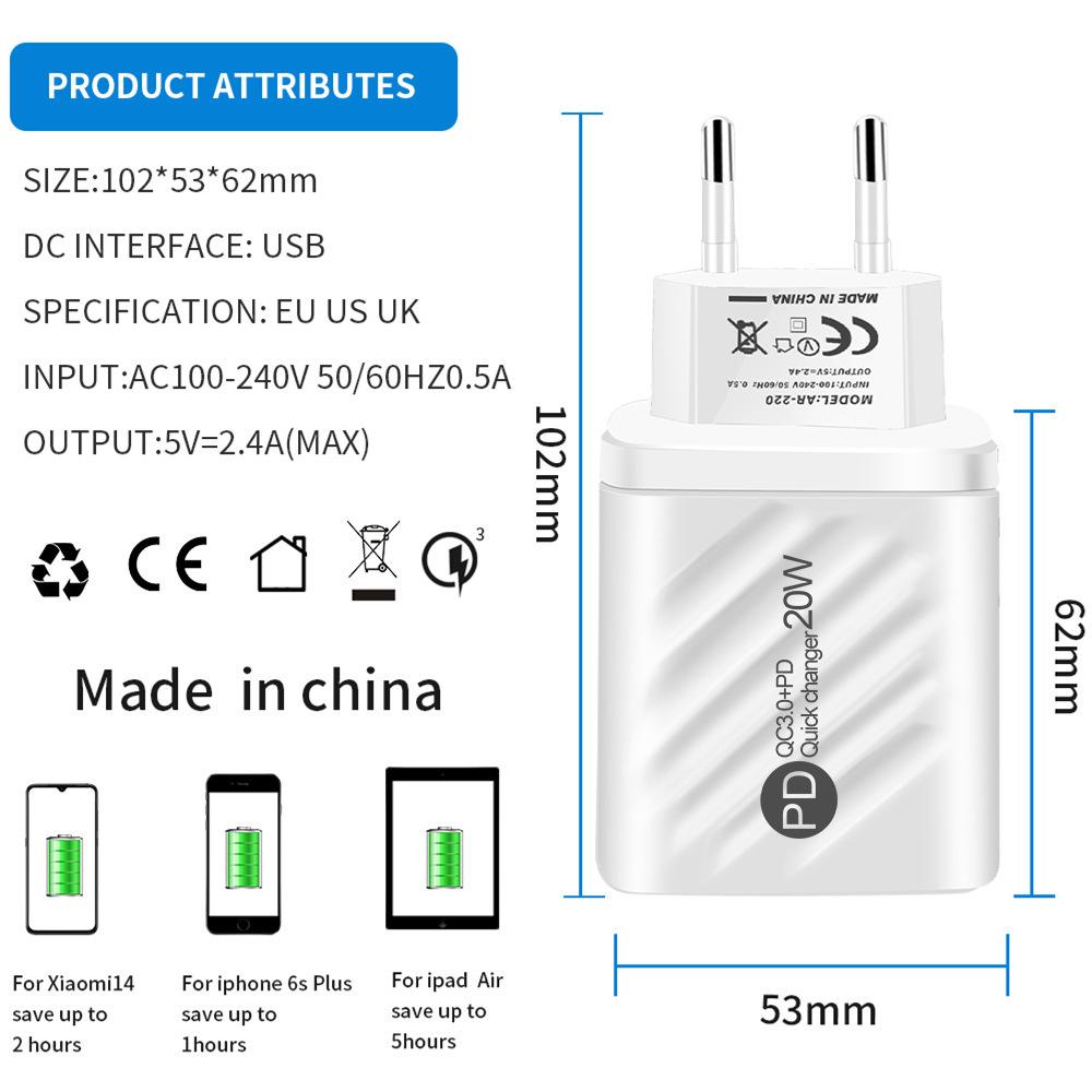 Chargeur USB PD 20W, Charge rapide, Type C, affichage numérique, adaptateur de Charge de téléphone, pour iPhone, Samsung, Xiaomi, Huawei, chargeur mural