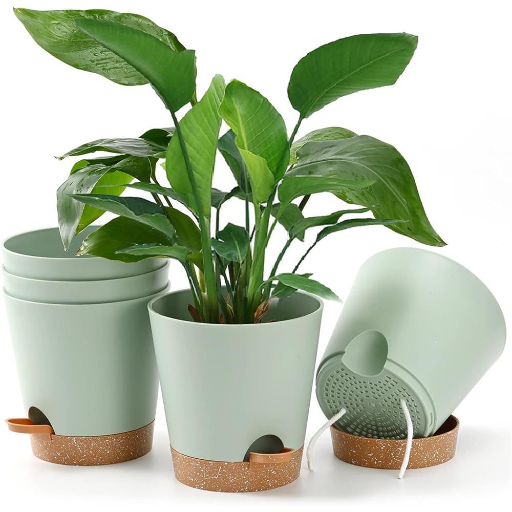 

3 шт. 7-дюймовых горшка для растений, самополивающиеся кашпо, горшок для цветов с высоким дренажем для комнатных и уличных растений с поддоном-резервуаром