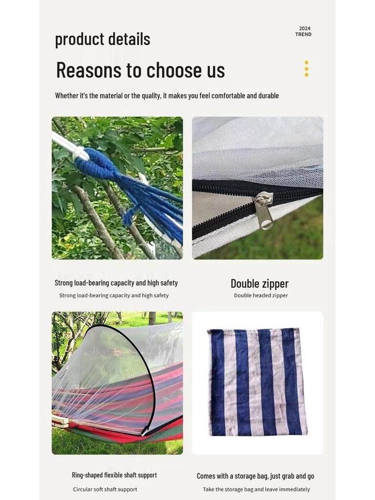 A1R Portable Double Hammock with Quick-Open Mosquito Net and Anti-Rollover Design for Outdoor Use