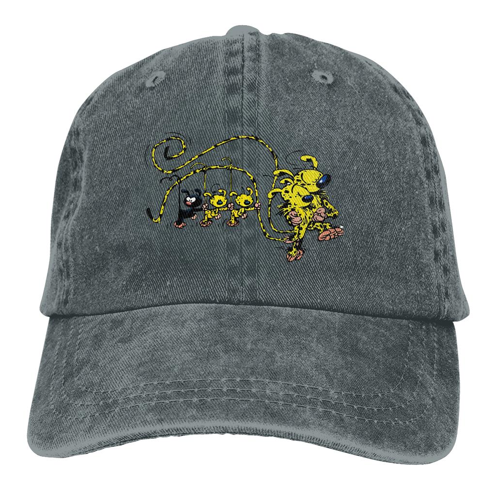 Washed Mens Baseball Cap Marsupilami Babies Hanging On Tail Trucker Snapback Caps Dad Hat Gaston Lagaffe Comics Golf Hats