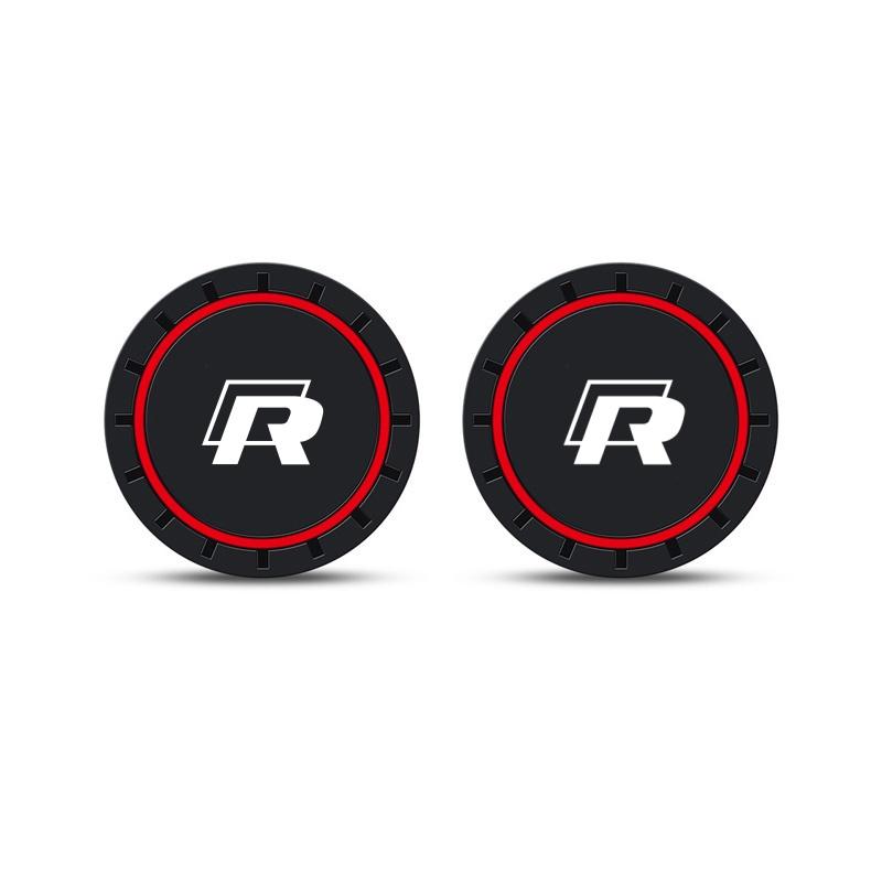 For VW Volkswagen Jetta MK5 Golf New 2PCS Rline R line Logo PVC Silicone Car Coaster Water Cup Slot Non-Slip Pad Drink Mat For V