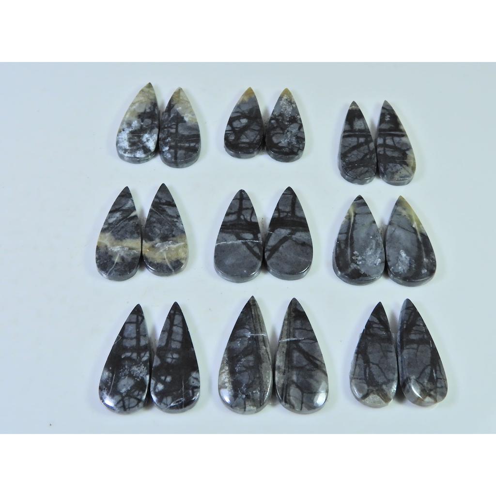 22-25MM Natural Picasso Jasper Matched Pair Pear Cabochon Gemstone 9Pair Lot C-792