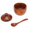 Wood Spice Pot Sugar Bowl Salt Pepper Seasoning Box with Spoon and Lid Kitchen Tool