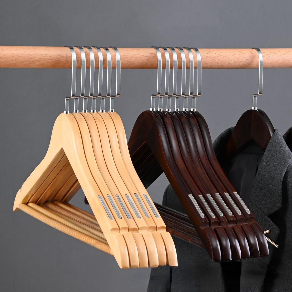 10 STÜCKE Retro Holz Kleiderbügel, Rutschfester Hemd Kleiderbügel mit 360° Drehhaken, Schrank Organizer Garderobenständer für Kleid Jacke