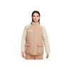 Color Block Stand Collar Zip Short Warm Cotton Jacket Women Jackets Beige DQ6851-200