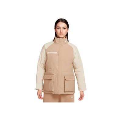 Color Block Stand Collar Zip Short Warm Cotton Jacket Women Jackets Beige DQ6851-200