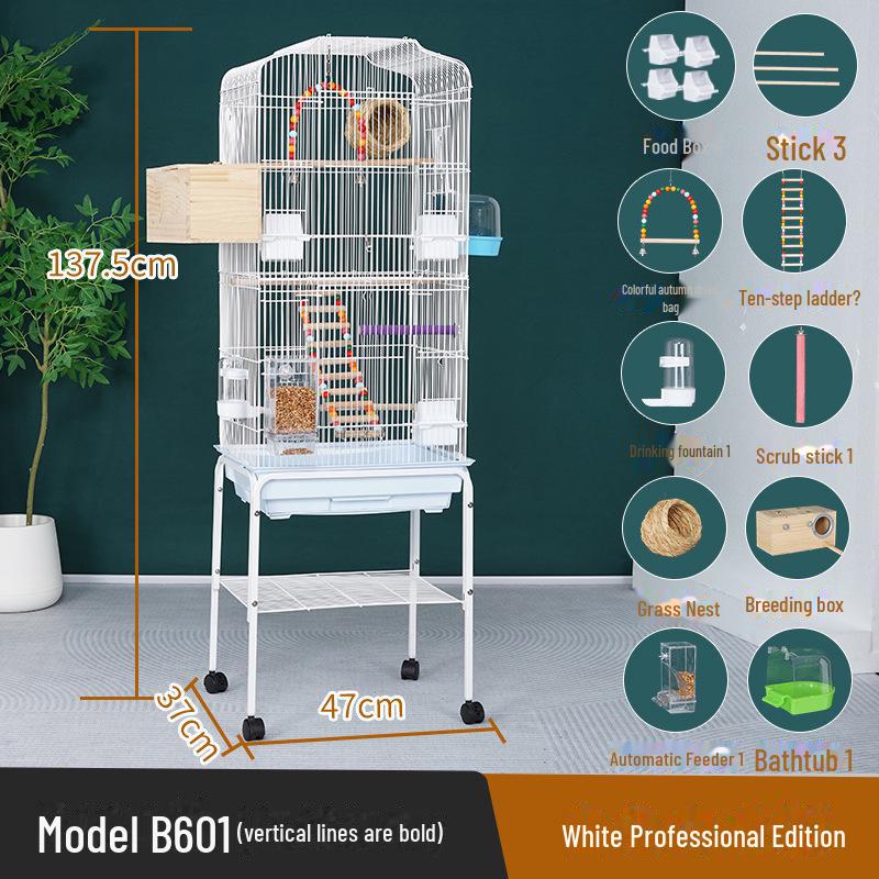 Grande Cage à Oiseaux pour Perroquets et Mynas - Design Phénix Noir