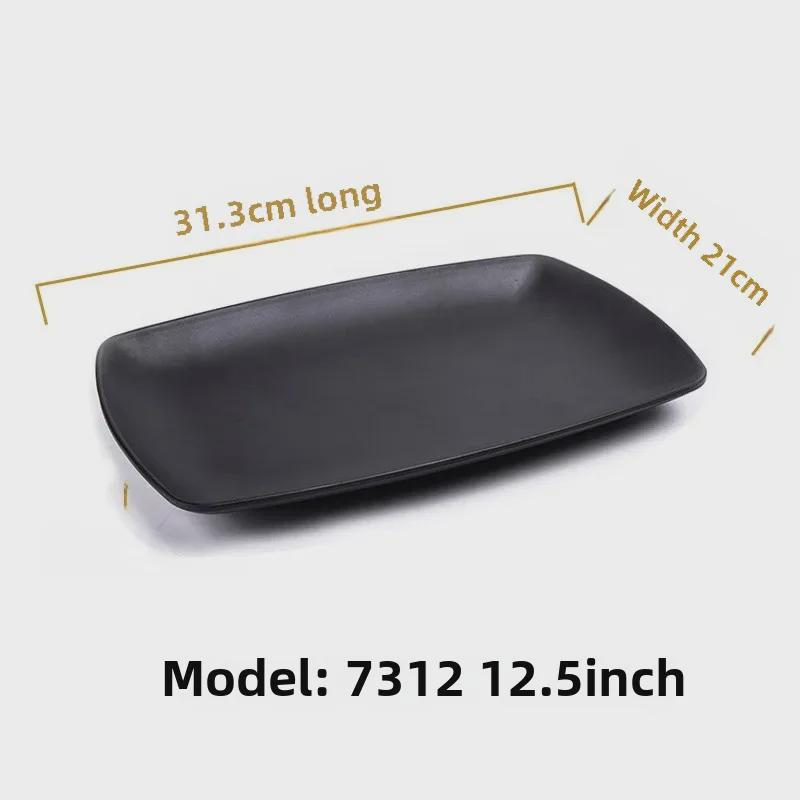 Melamine Black Tableware: Imitation Porcelain Plate for Cold Dishes, BBQ, Hot Pot, and Commercial Use.