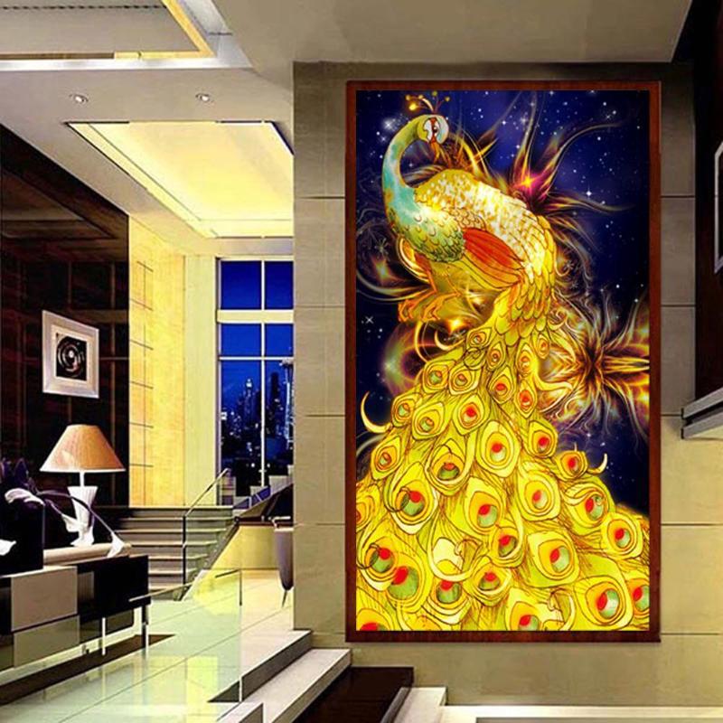 huacan DIY 5D Diamant Aufkleber Kreuzstich Gemälde Golden Phoenix Home Decor