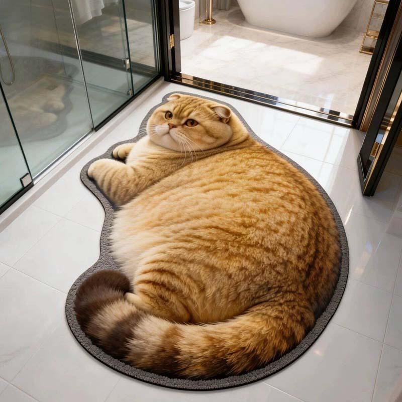 Cartoon Cat Shaped Diatomaceous Earth Bath Mat, Water Absorbent Non Slip Wear Resistant Bathroom Doormat for Toilet Entrance
